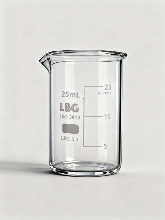 Pahar 25 ml din sticlă borosilicată cu formă joasă