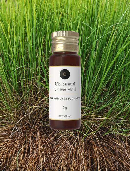 Ulei esențial Vetiver Haiti pentru parfumerie, sticluță de 5 g pe plantă de vetiver cu rădăcini
